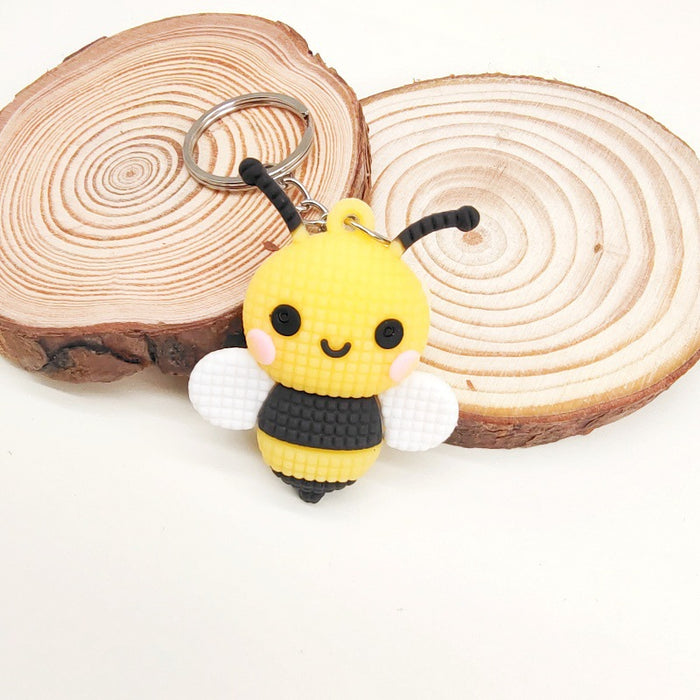 Wholesale PVC Three-dimensional Knitted Cartoon Little Bee Keychain JDC-KC-TYS001