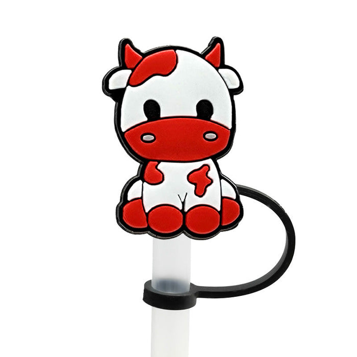 Wholesale 10PCS Cartoon Cow Milk Box Silicone Dustproof Straw Stopper JDC-SCR-KuaJi018