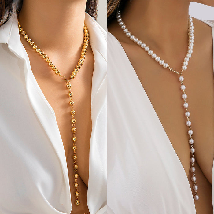Wholesale Pearl Round Bead Long Tassel Necklace JDC-NE-DaoNi011