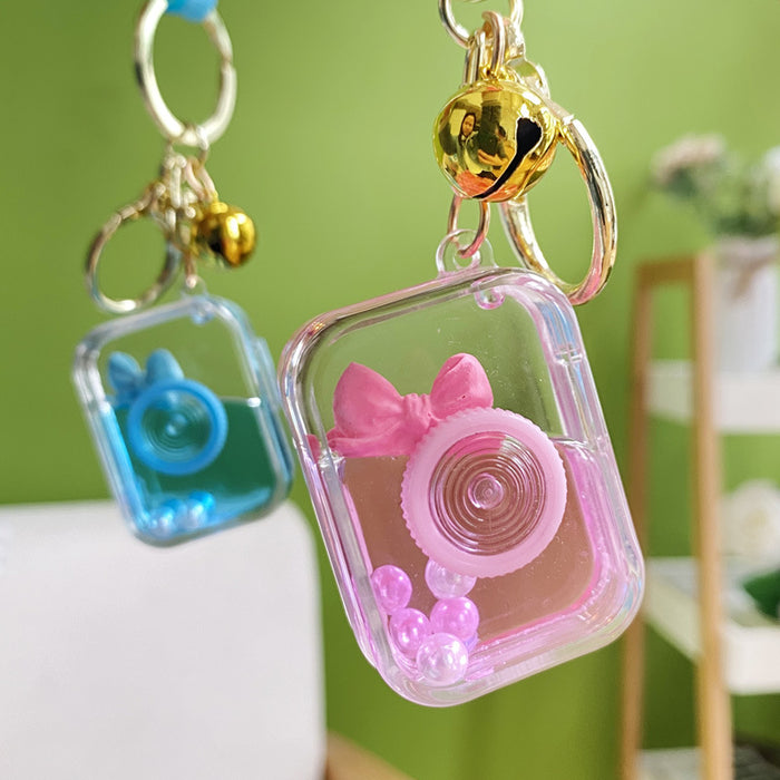 Wholesale Acrylic Oil in Camera Bow Floating Bottle Keychain JDC-KC-YanG057