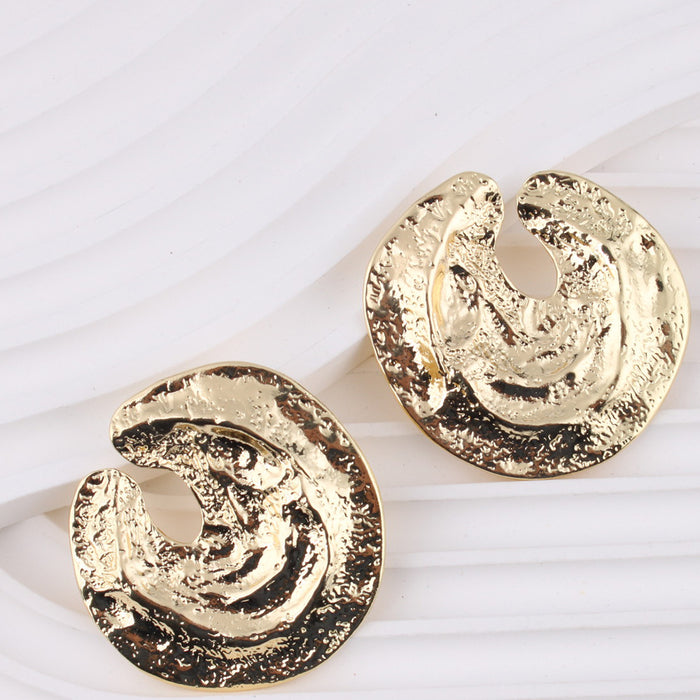 Wholesale Concave and Convex Texture Round Alloy Stud Earrings JDC-ES-QunQiu018