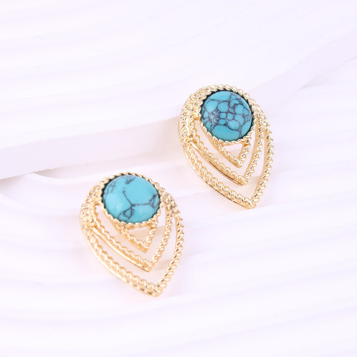 Wholesale Multi-layer Marble Pattern Peacock Blue Tapered Zinc Alloy Earrings JDC-ES-QunQiu016