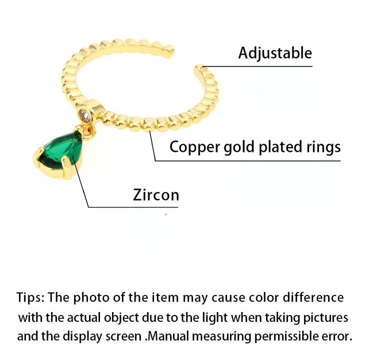 Wholesale Ring Copper Gold Plated Zircon Drop Shape Adjustable JDC-RS-PREMTIANY002