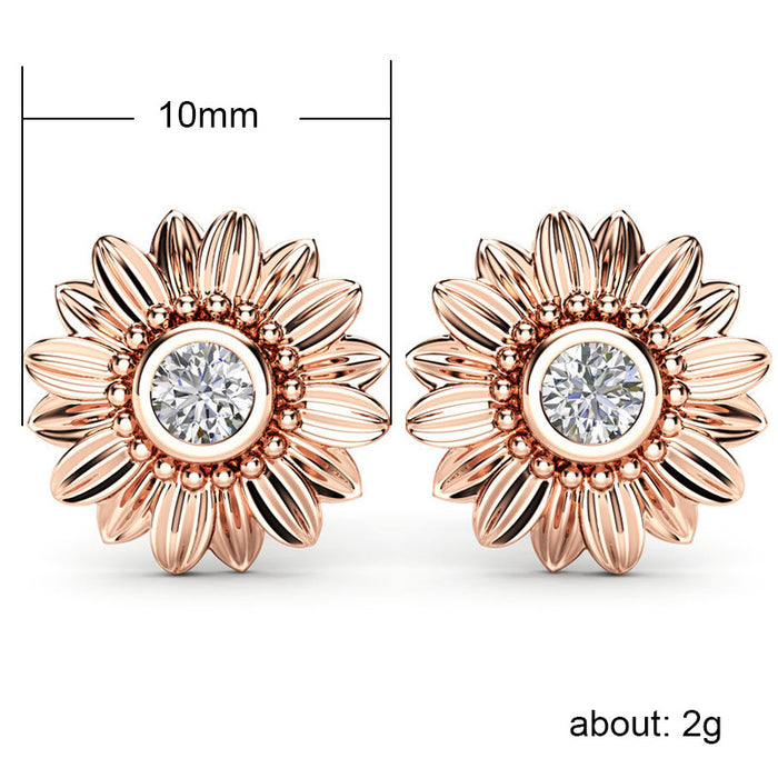Wholesale Earrings Copper Sunflower Zircon Silver Plated Gold Plated MOQ≥2 JDC-ES-PREMCAOS017
