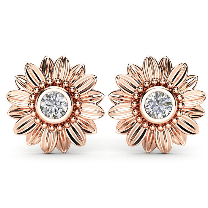 Wholesale Earrings Copper Sunflower Zircon Silver Plated Gold Plated MOQ≥2 JDC-ES-PREMCAOS017