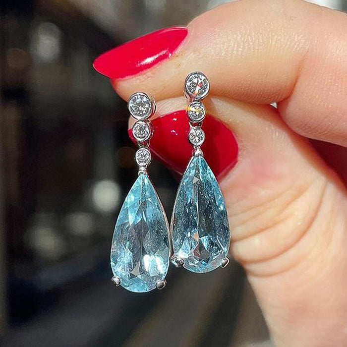 Wholesale Earrings Copper Sea Blue Pear Droplets MOQ≥2 JDC-ES-PREMCAOS005