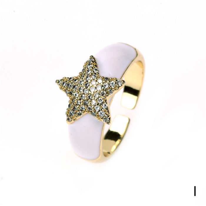 Wholesale Ring Copper Micro Zircon Open Star JDC-RS-PREMTIANY005