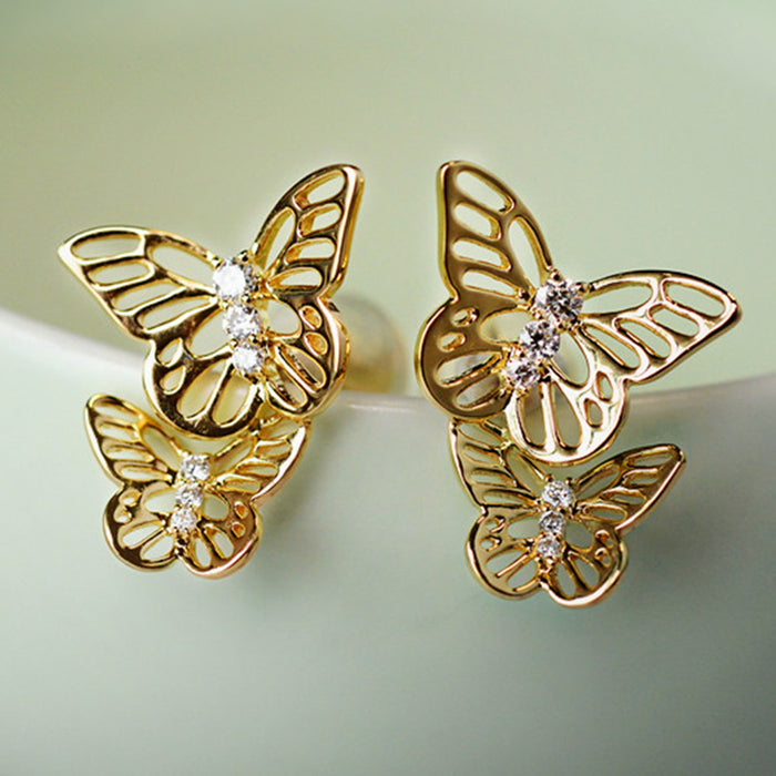 Wholesale Earrings Copper Super Flash Zircon Butterfly MOQ≥2 JDC-ES-PREMCAOS014