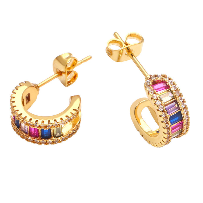 Wholesale Earrings Copper Plated 18K Gold Zircon Color C Shape JDC-PREMAS-ES-024