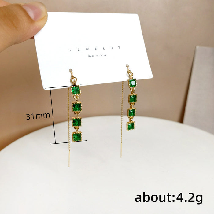 Wholesale Earrings Copper Emerald Small Square Tassels MOQ≥2 JDC-ES-PREMCAOS007