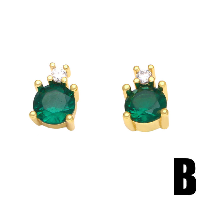 Wholesale Earrings Copper Plated 18K Gold Zircon Heart Shape Emeralds JDC-PREMAS-ES-025