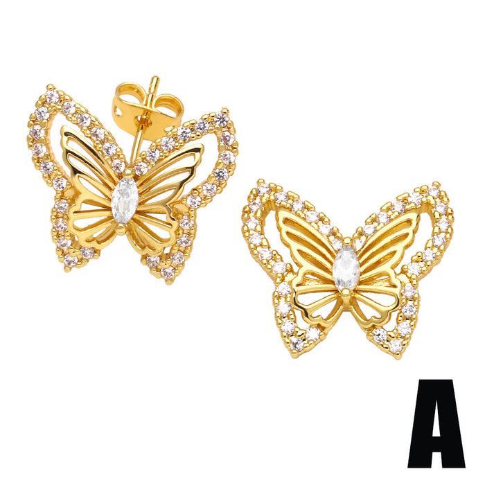 Wholesale Earrings Copper Plated 18K Gold Zircon Color Flower Butterfly JDC-PREMAS-ES-022