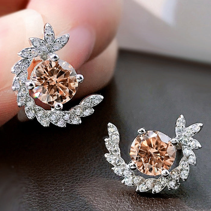 Wholesale Earrings Copper Full Inlaid Zircon Wheat Ear Stud Earrings MOQ≥2 JDC-ES-PREMCAOS011
