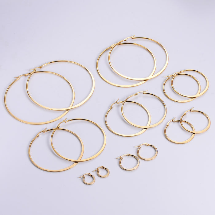 Wholesale Earrings Titanium Steel Vacuum Plated 18k Gold Round Bar Squeezed Ear Wire MOQ≥3 JDC-ES-PREMAIMI001