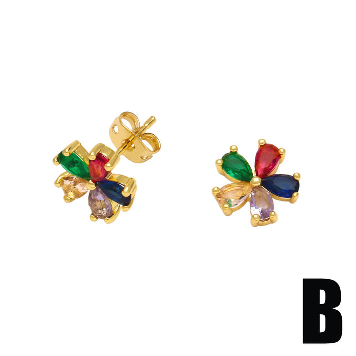 Wholesale Earrings Copper Plated 18K Gold Zircon Color Flower Butterfly JDC-PREMAS-ES-022