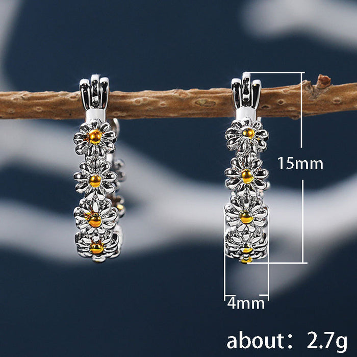 Wholesale Earrings Copper Simple Small Daisy Two Tone MOQ≥2 JDC-ES-PREMCAOS003