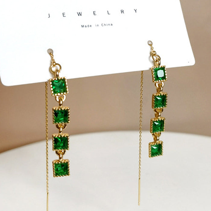 Wholesale Earrings Copper Emerald Small Square Tassels MOQ≥2 JDC-ES-PREMCAOS007