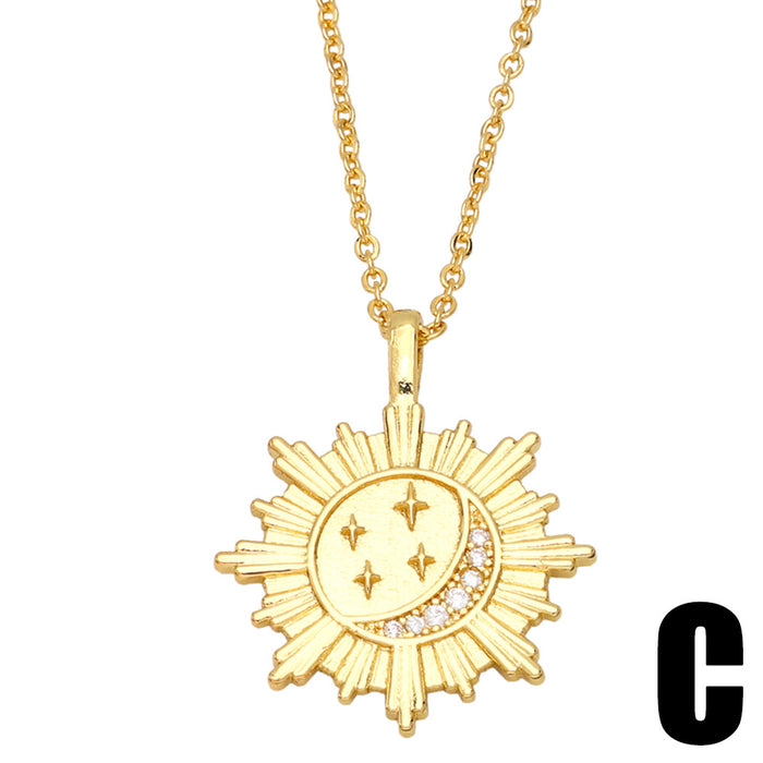 Wholesale Necklace Copper Plated 18K Gold Zircon Sun Star Moon JDC-PREMAS-NE-023