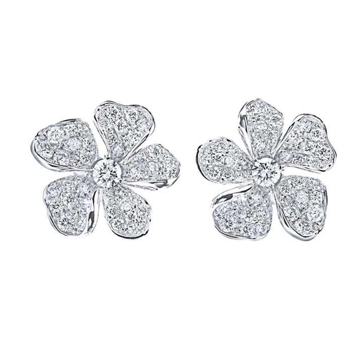 Wholesale Earrings Copper Simple Sparkling Zircon Flowers MOQ≥2 JDC-ES-PREMCAOS013