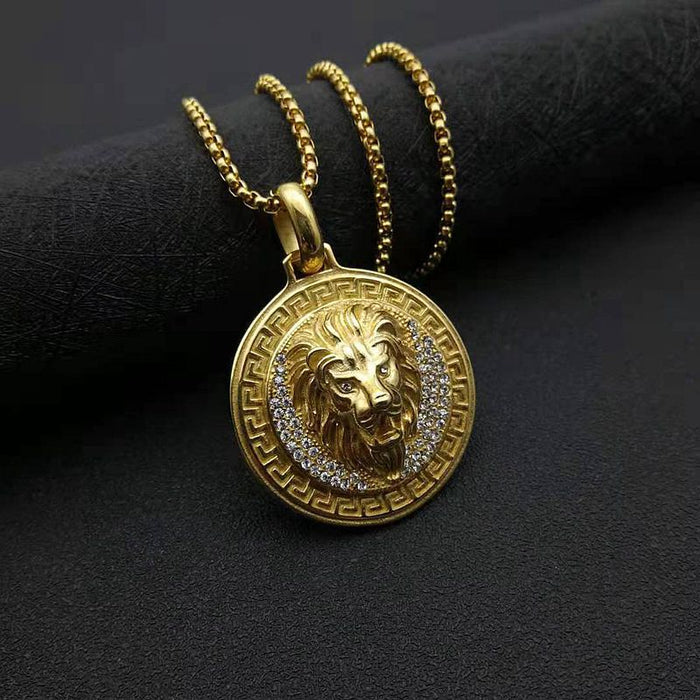 Wholesale Necklace Titanium Steel Gold Plated Lion Head Pendant JDC-NE-PREMFY010