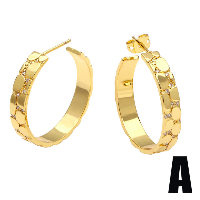 Wholesale Earrings Copper Plated 18K Gold Zircon C Shape JDC-PREMAS-ES-023