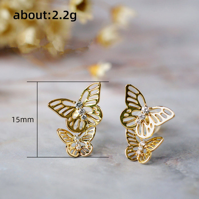 Wholesale Earrings Copper Super Flash Zircon Butterfly MOQ≥2 JDC-ES-PREMCAOS014