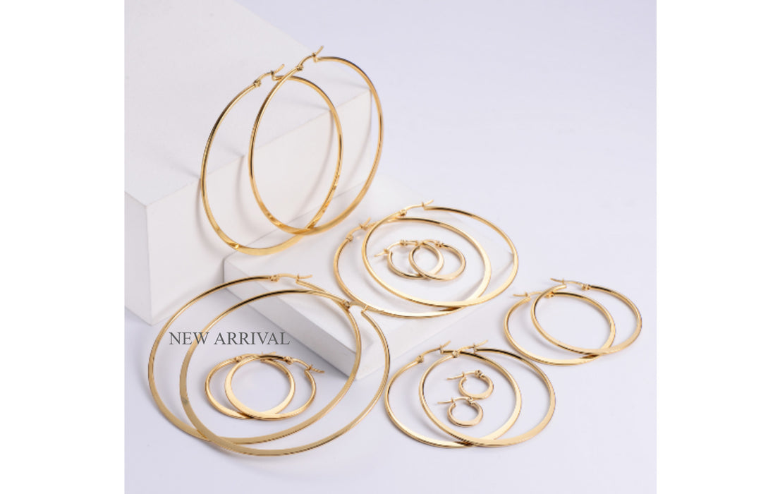 Wholesale Earrings Titanium Steel Vacuum Plated 18k Gold Round Bar Squeezed Ear Wire MOQ≥3 JDC-ES-PREMAIMI001