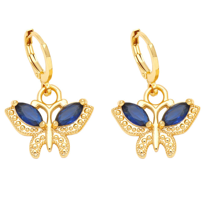 Wholesale Earrings Copper Colored Zircon Butterfly JDC-ES-PREMAS007