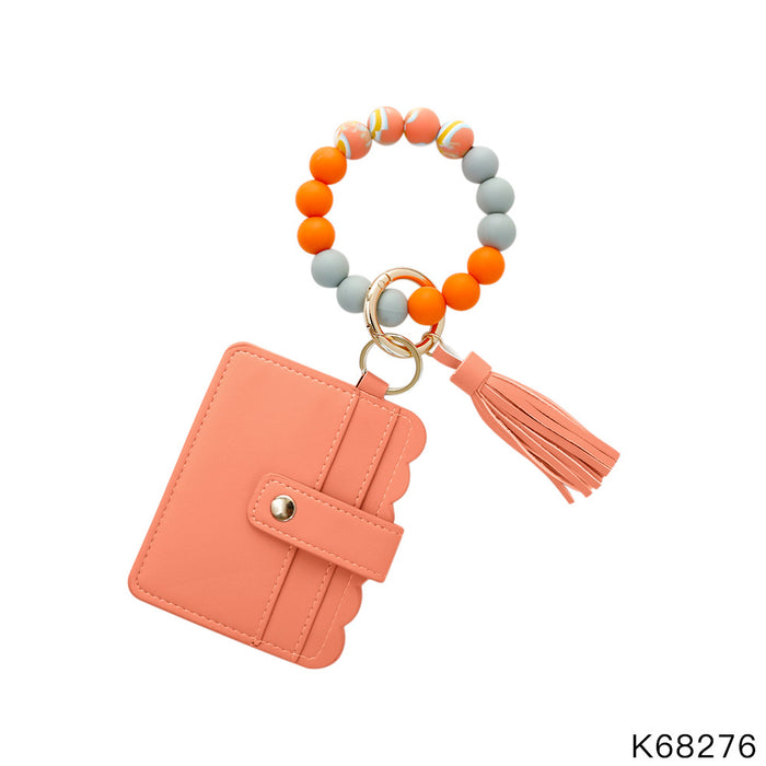 Wholesale Keychain PU Card Holder Silicone Bead Bracelet Tassel MOQ≥2 JDC-KC-PREMJM003