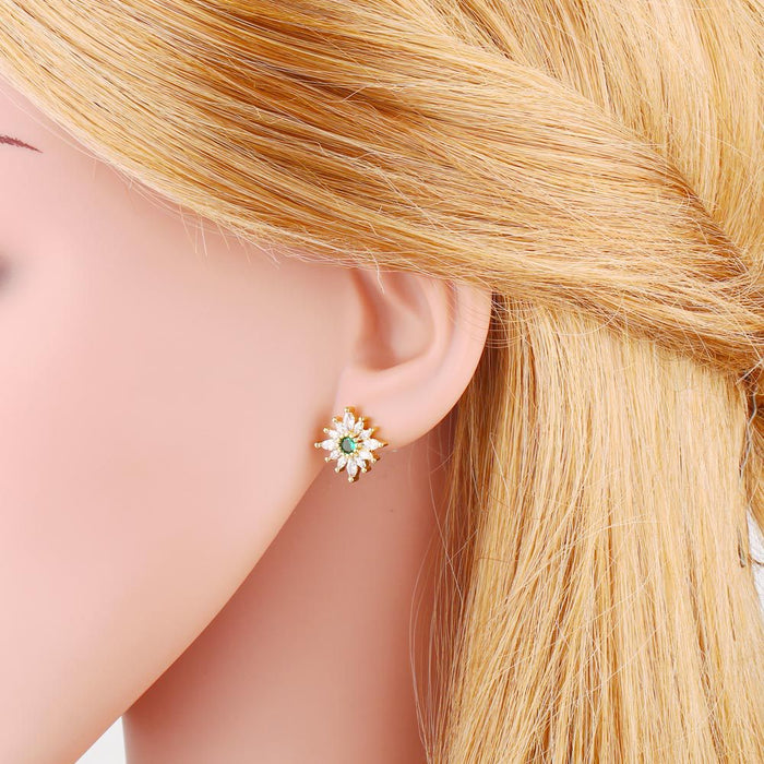 Wholesale Earrings Copper Plated 18K Gold Zircon Cross Emeralds JDC-PREMAS-ES-026
