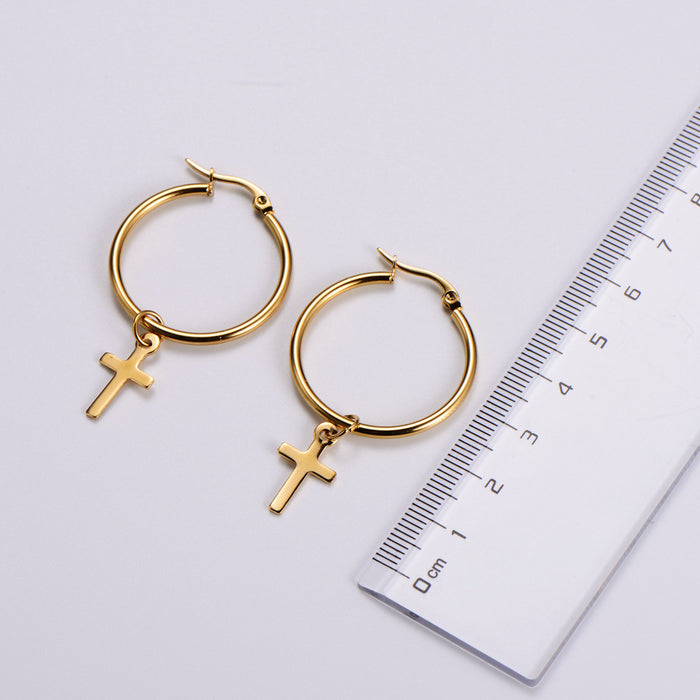 Wholesale Earring Stainless Steel 18k Gold Earring Cross MOQ≥3 JDC-ES-PREMAIMI006