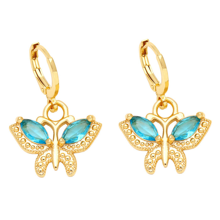 Wholesale Earrings Copper Colored Zircon Butterfly JDC-ES-PREMAS007