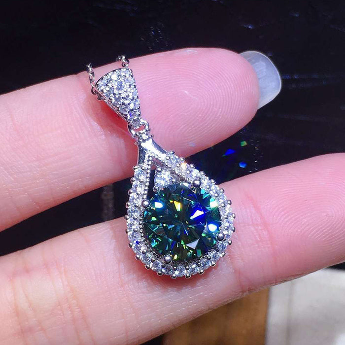 Wholesale Necklace Copper Zircon Emerald Drops MOQ≥2 JDC-PREMCAOS-NE-025