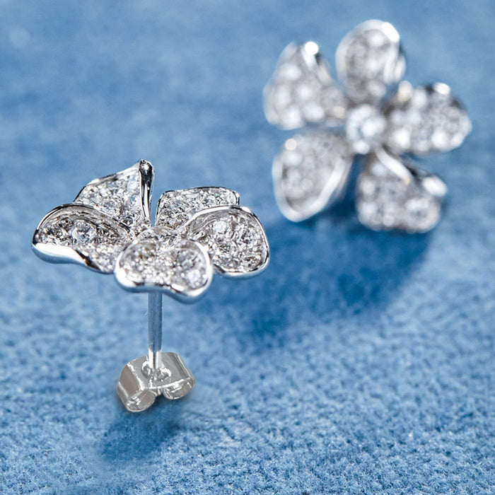 Wholesale Earrings Copper Simple Sparkling Zircon Flowers MOQ≥2 JDC-ES-PREMCAOS013