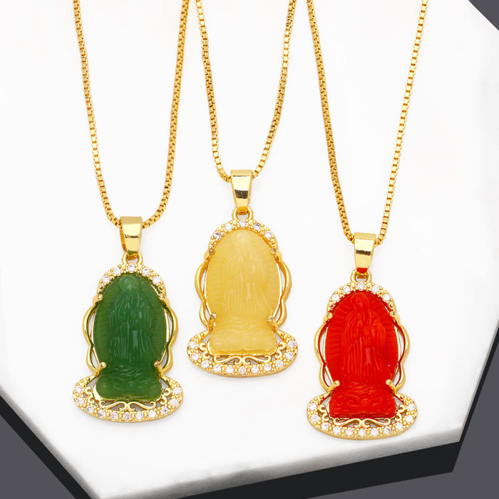 Wholesale Necklaces Multicolored Glass Virgin Mary Clavicle Chain JDC-NE-PREMAS012