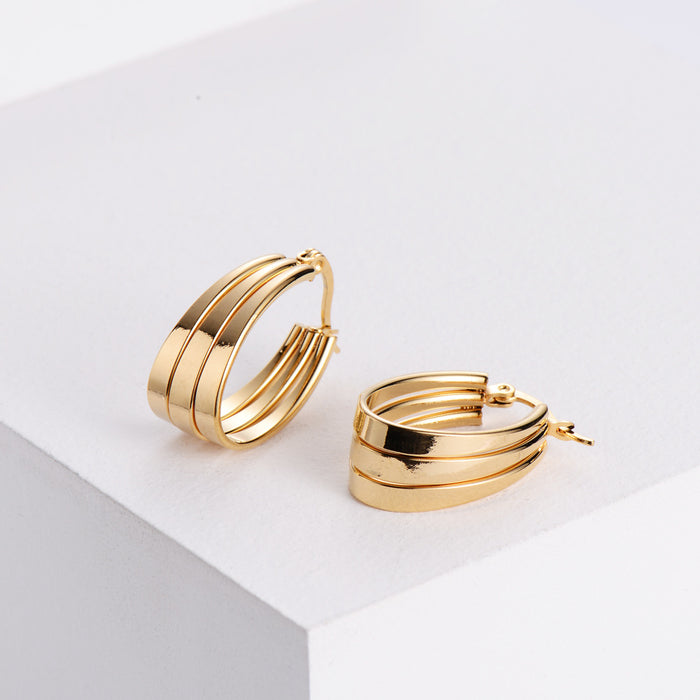 Wholesale Earrings Stainless Steel Gold Three Circles Twisted Wire MOQ≥3 JDC-ES-PREMAIMI005