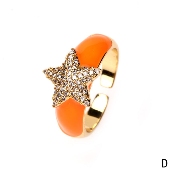 Wholesale Ring Copper Micro Zircon Open Star JDC-RS-PREMTIANY005