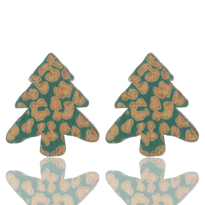 Wholesale Christmas wood carving leopard cute earrings JDC-ES-YiTian012