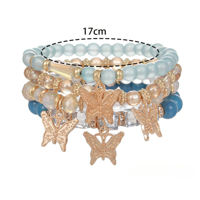Wholesale Colorful Crystal Beaded Butterfly Pendant Multi-layer Bracelet Set JDC-BT-ShiY008
