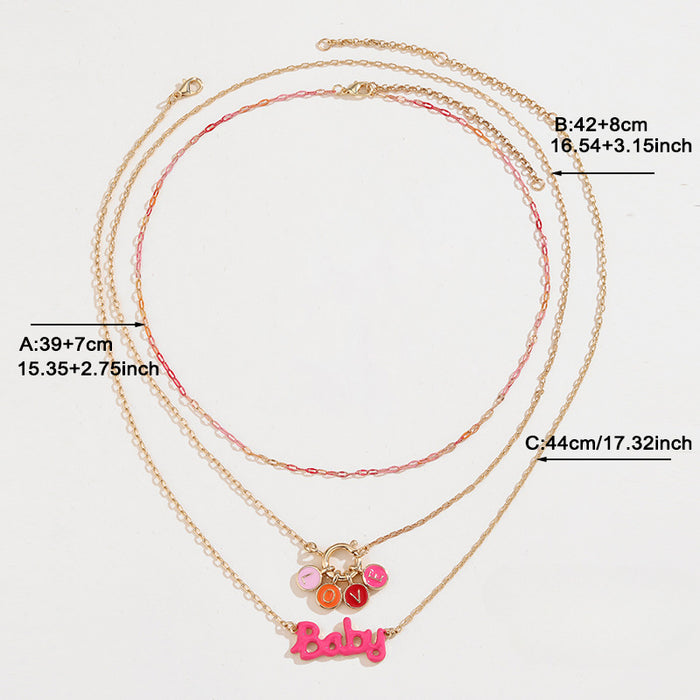 Wholesale Pink XOXO Flower Hearts Zinc Alloy Necklace JDC-NE-KenJie011