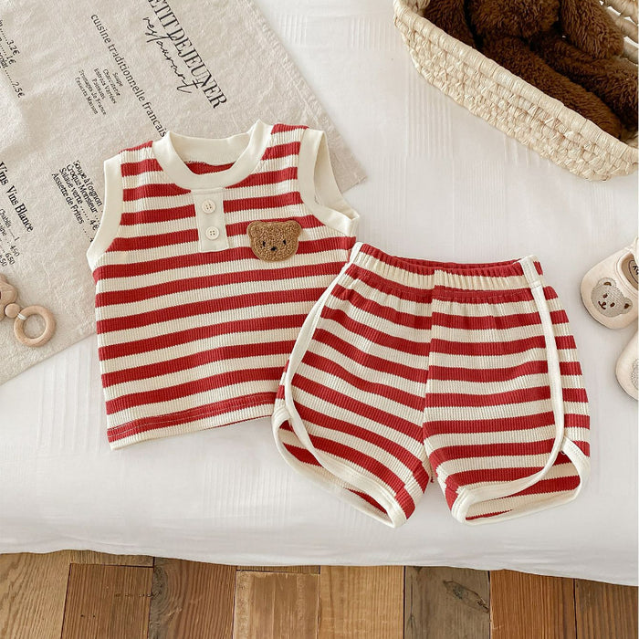 Wholesale Waffle Bear Sleeveless Top Pants Baby Clothes Set JDC-BC-WeiNiS003