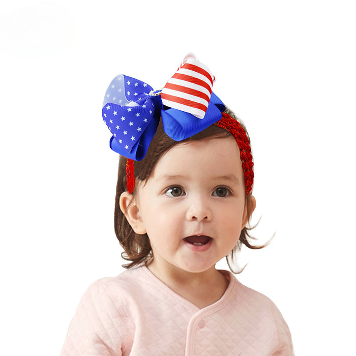 Wholesale Independence Day Double Layer Rhinestone Bow Children's Fabric Headband JDC-HD-HeZhuo002