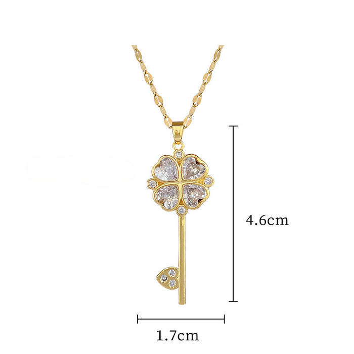 Wholesale Titanium Steel Key Diamond Necklace JDC-NE-LG027