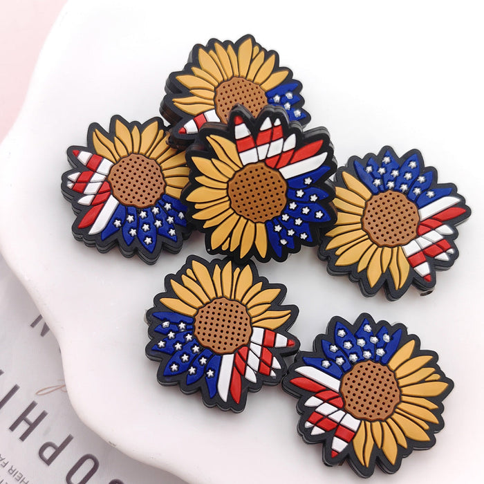 Wholesale 10pcs Independence Day Cartoon Sunflower Silicone Beads JDC-BDS-NaiSi203