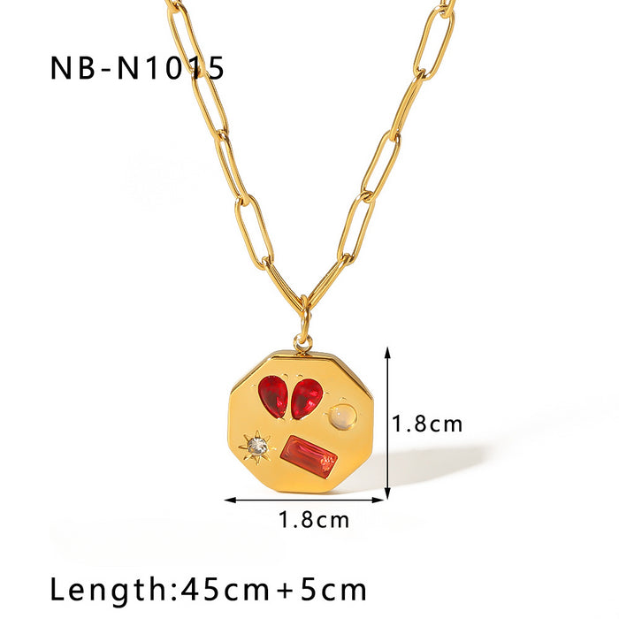 Wholesale Colorful Geometric Zircon Pendant Stainless Steel 18K Gold Plated Necklace JDC-NE-XiongYue001