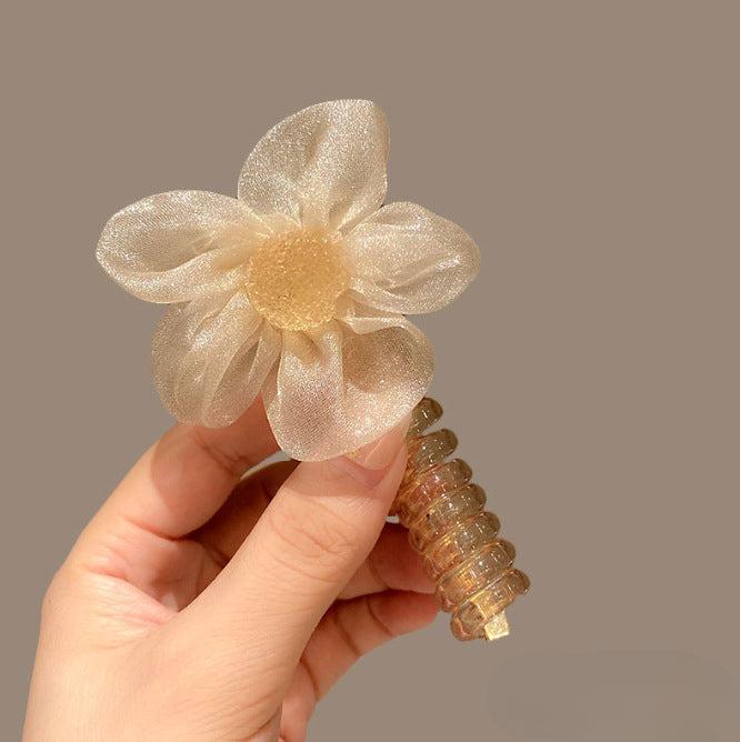 Wholesale Mesh Flower Polyurethane Phone Cord Children's Hair Tie JDC-HS-Yiyan001