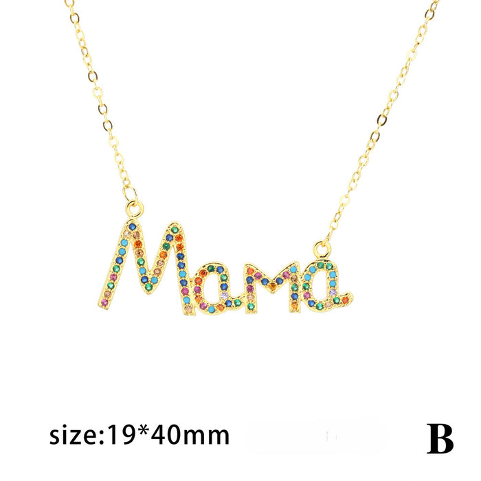 Wholesale Copper-plated 18K Gold Inlaid Micro-color Zirconium Pendant Mama Letter Necklace JDC-NE-TianYi004