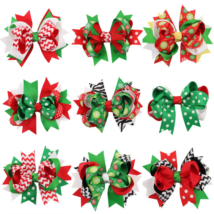 Wholesale Christmas Cartoon Print Bow Hairpin JDC-HC-QiuN015