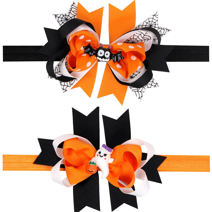 Wholesale Halloween Spider Bat Bow Ribbon Headband JDC-HD-QiuN010