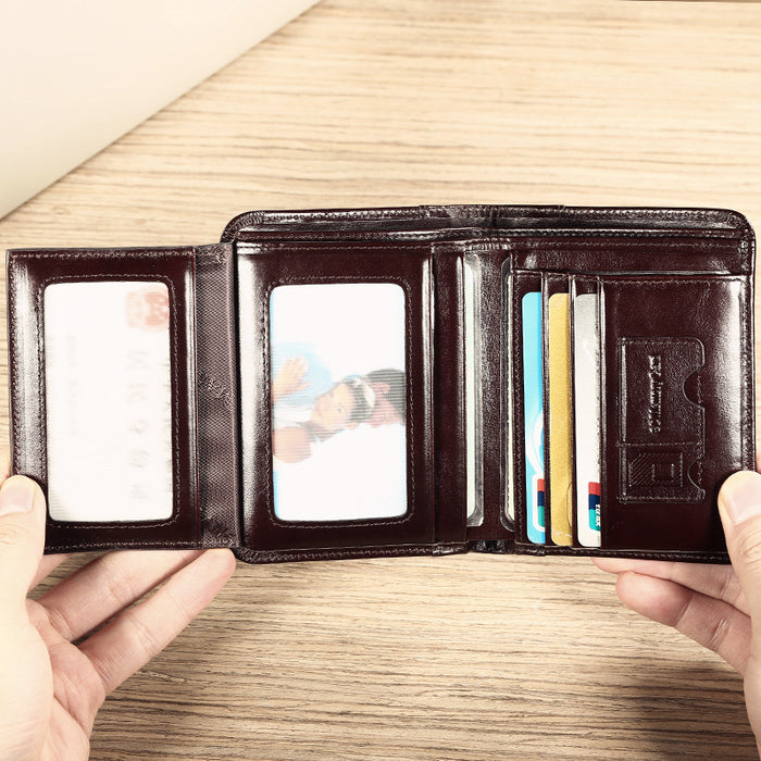 Wholesale Genuine Leather Men' s Wallet Short Three-Fold Business Classic Stylish Fashion Accessory